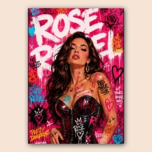 Affiche murale d'une femme rebelle sur fond rose