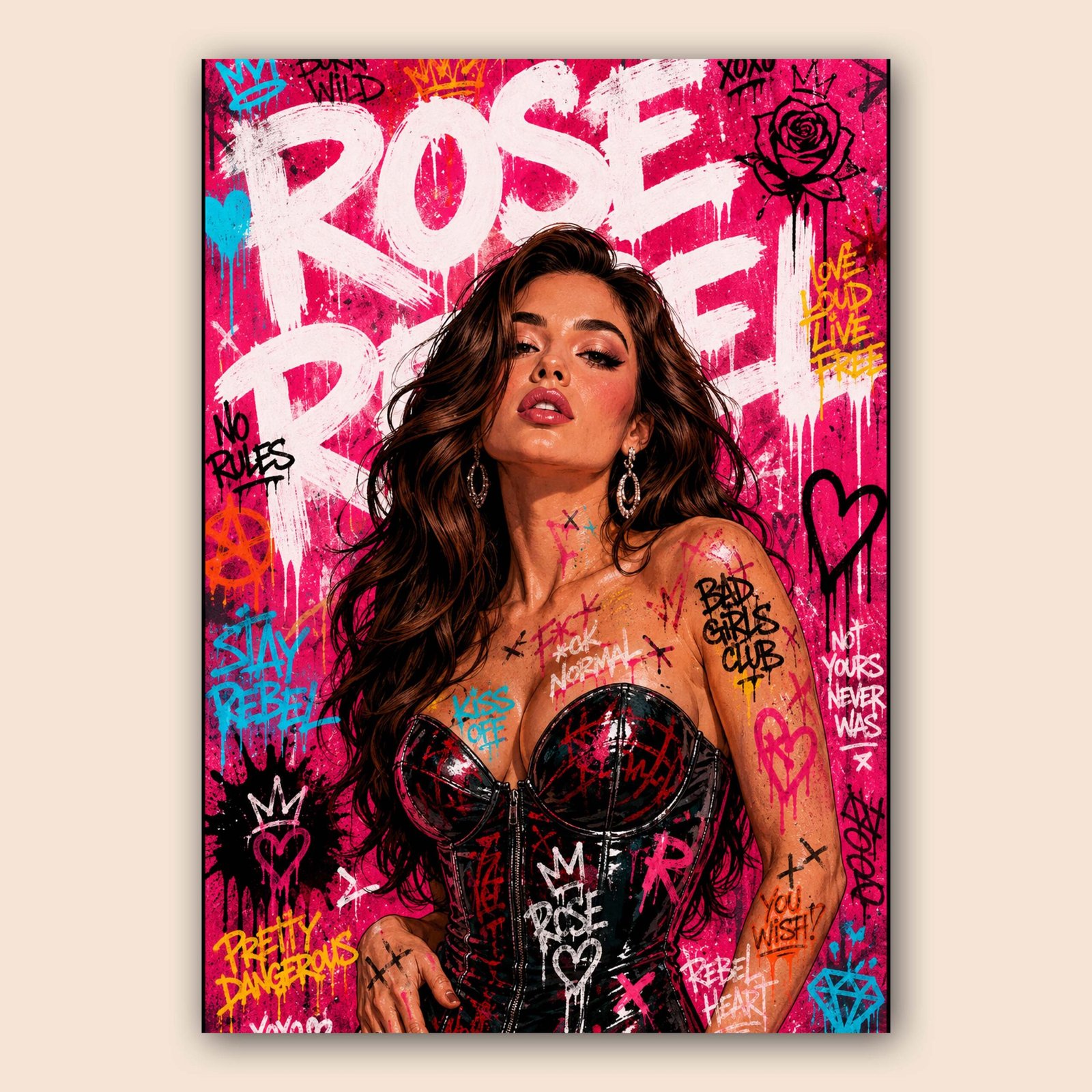 Affiche murale d'une femme rebelle sur fond rose