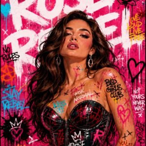 Affiche murale d'une femme rebelle sur fond rose