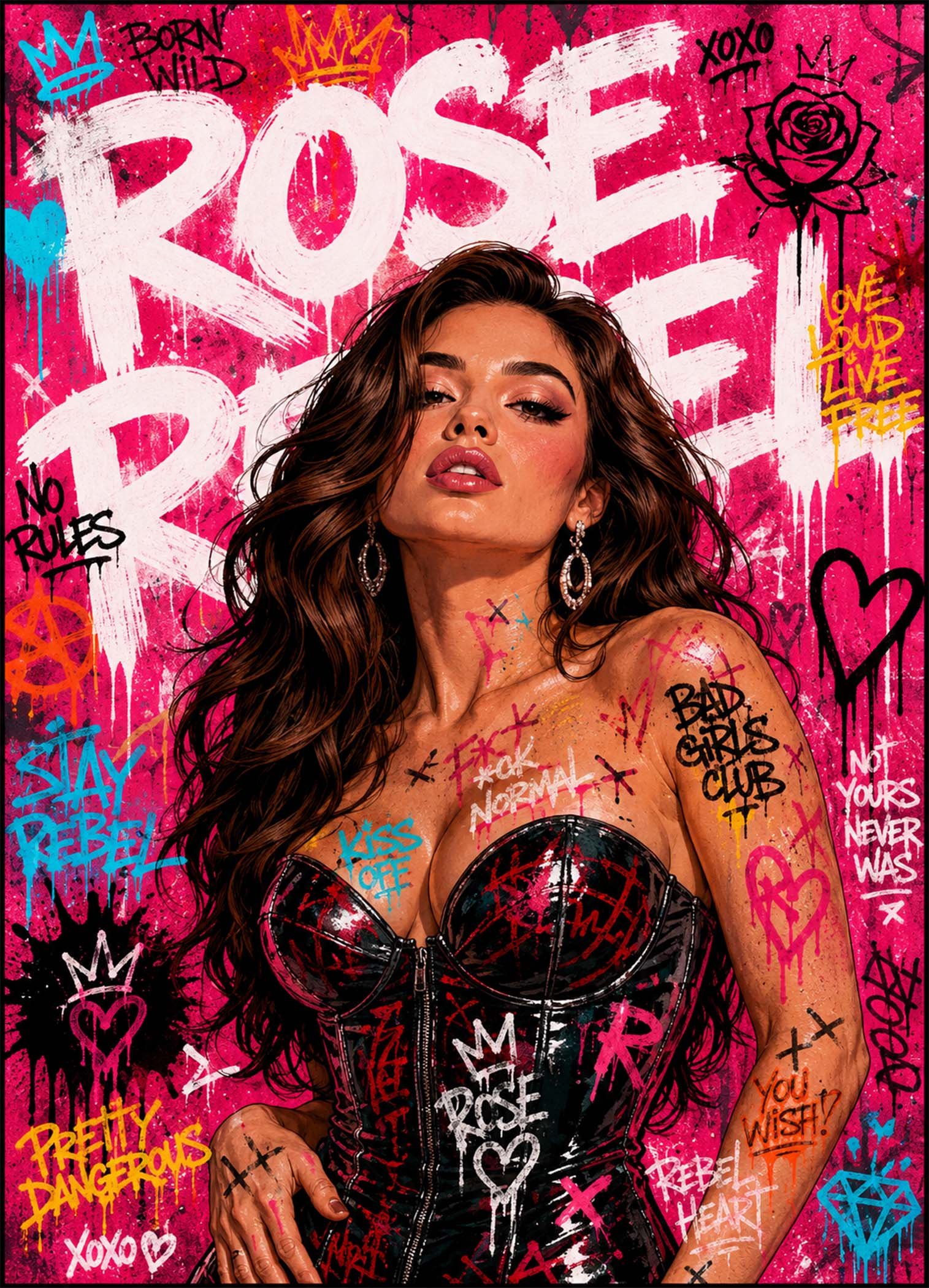 Affiche murale d'une femme rebelle sur fond rose