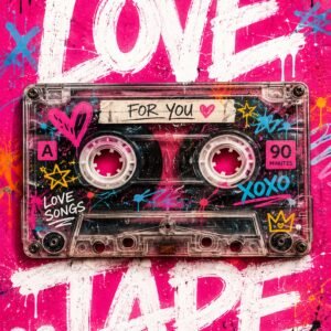 Affiche murale d'une cassette audio sur fond rose