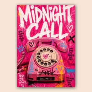 Affiche murale d'un téléphone vintage sur fond rose