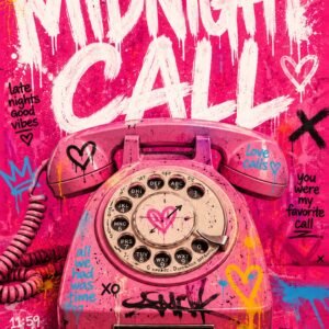Affiche murale d'un téléphone vintage sur fond rose
