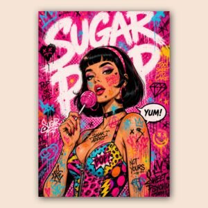 Affiche d'une femme avec une sucette dans un style pop art