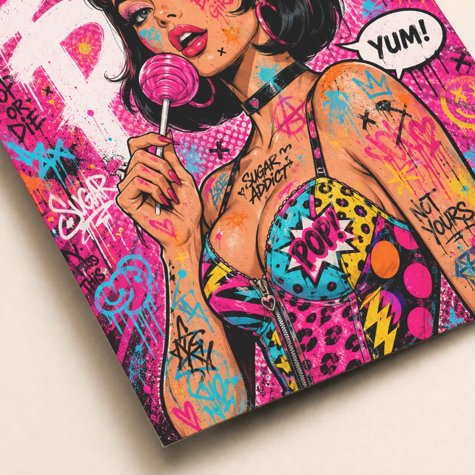 Affiche d'une femme avec une sucette dans un style pop art