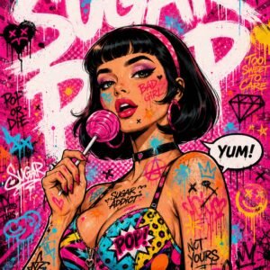 Affiche d'une femme avec une sucette dans un style pop art