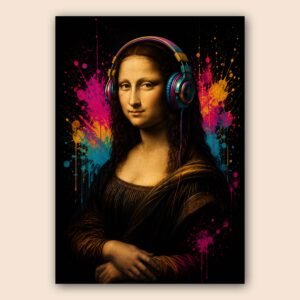 Mona Lisa avec écouteurs dans un style pop art