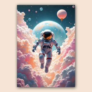 Affiche d'un astronaute dans un décor spatial