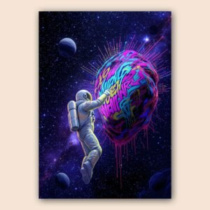 Affiche d'un astronaute en graffiti dans l'espace