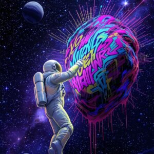 Affiche d'un astronaute en graffiti dans l'espace