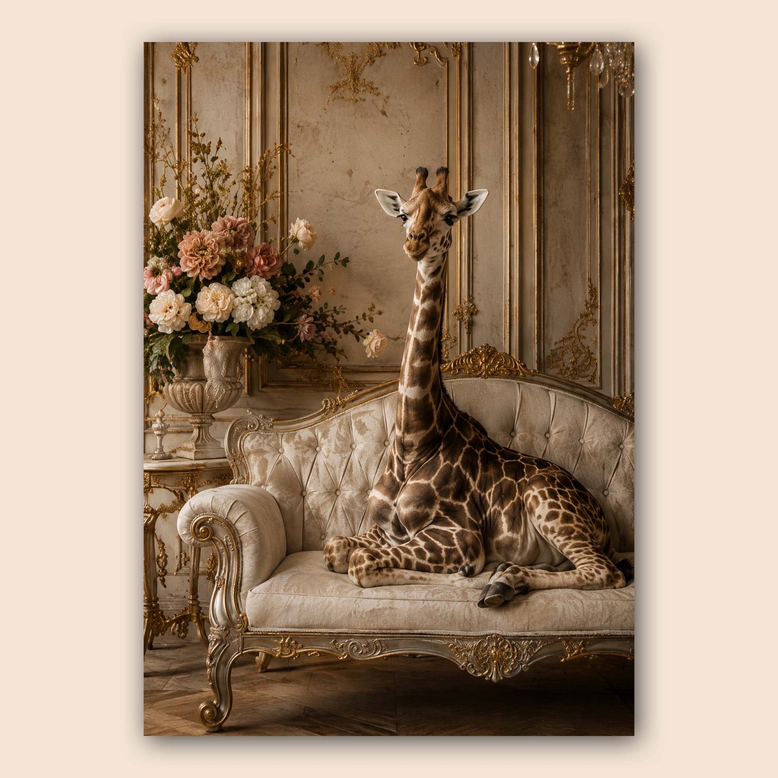 Affiche d'une girafe sur un canapé