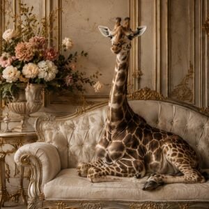 Affiche murale d'une girafe sur un canapé élégant
