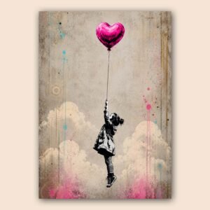 Affiche d'une enfant tenant un ballon en forme de cœur