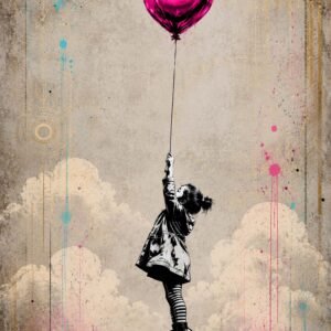 Affiche d'une enfant tenant un ballon en forme de cœur