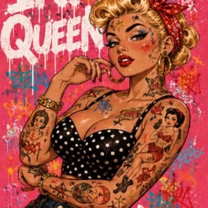 Affiche murale d'une femme tatouée sur fond rose