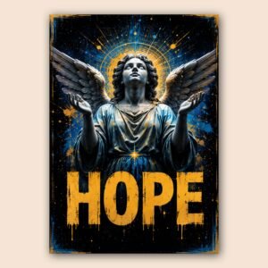 Affiche représentant un ange avec le mot HOPE