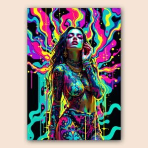 Affiche murale d'une femme tatouée dans un style psychédélique