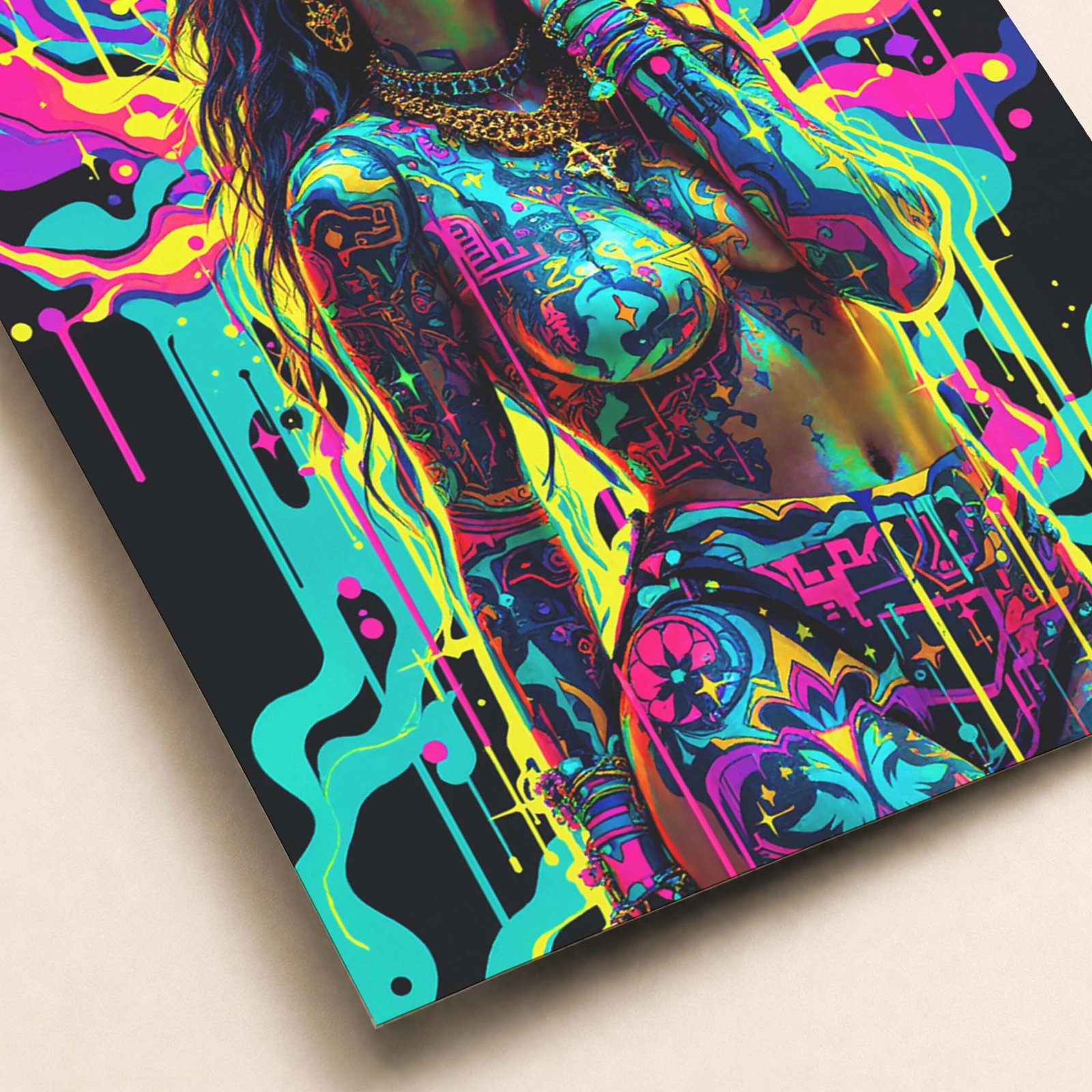 Affiche murale d'une femme tatouée dans un style psychédélique