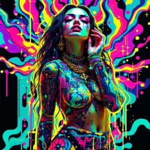 Affiche murale d'une femme tatouée dans un style psychédélique