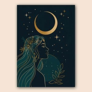 Affiche murale moderne avec une femme et la lune