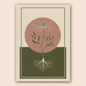Affiche fleur minimaliste en rose et vert
