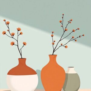 Affiche représentant des vases modernes avec fleurs
