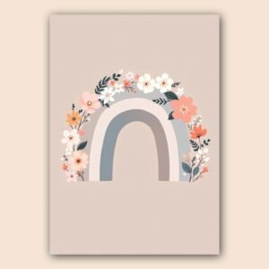 Affiche murale A3 avec un arc-en-ciel et des fleurs