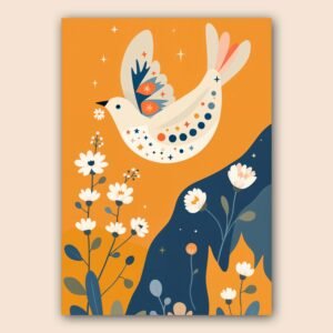 Affiche murale d'un oiseau sur fond orange