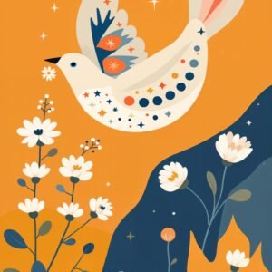 Affiche murale d'un oiseau sur fond orange