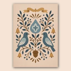 Affiche murale avec des oiseaux et des motifs floraux