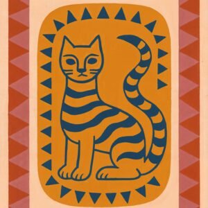 Affiche d'un chat stylisé en orange et bleu