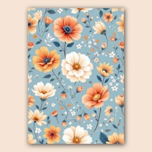 Affiche murale A3 de fleurs sur fond bleu