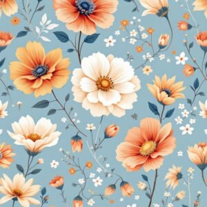 Affiche murale A3 de fleurs printanières sur fond bleu