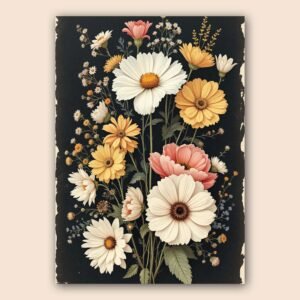Affiche murale de fleurs vintage sur fond noir