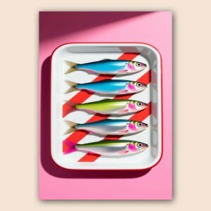 Affiche murale de poissons colorés sur fond rose