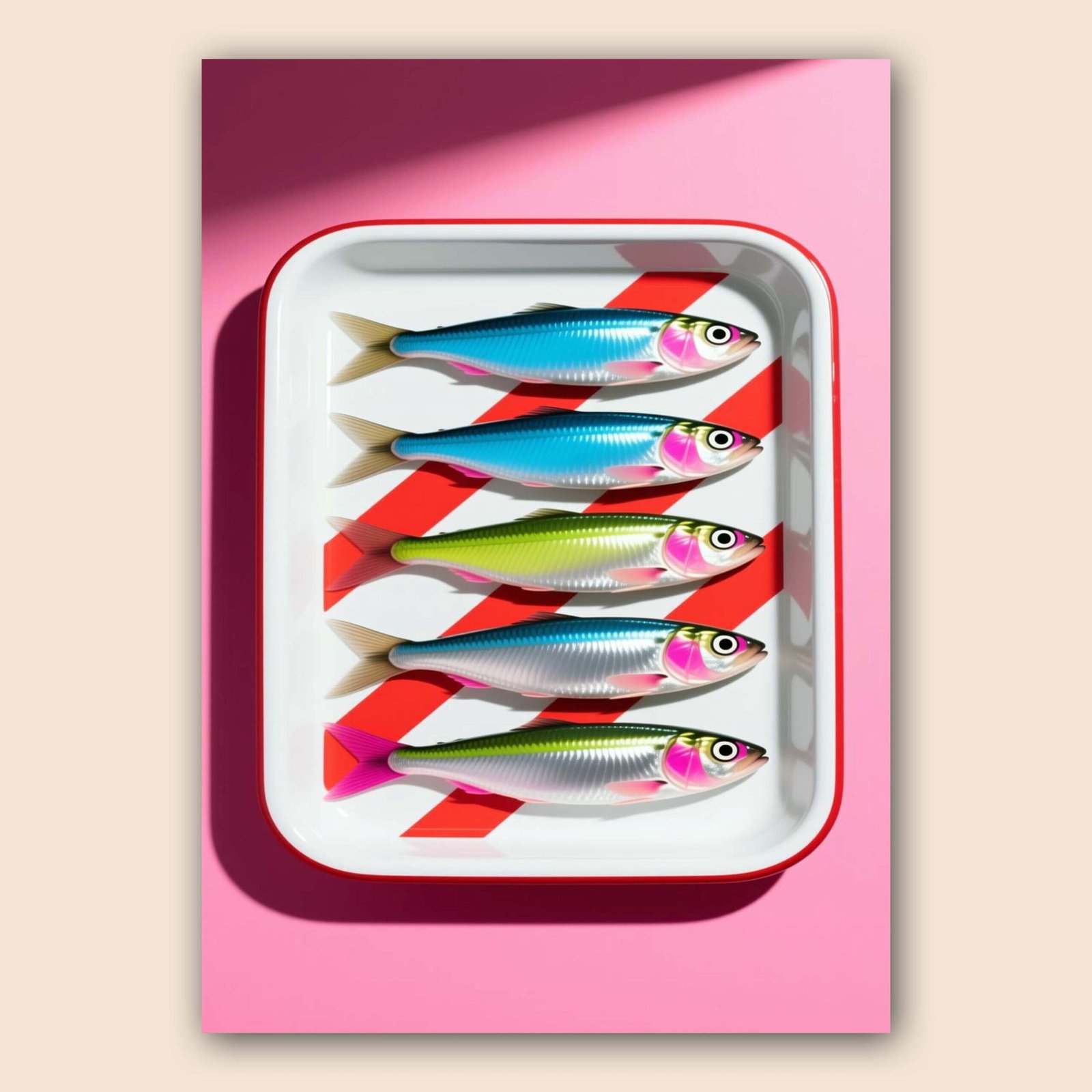 Affiche murale de poissons colorés sur fond rose