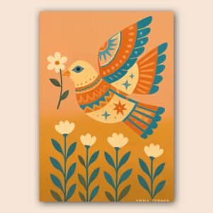Affiche d'une colombe sur fond orange