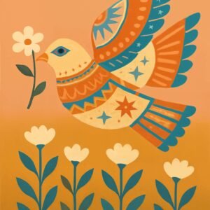 Affiche d'une colombe sur fond orange