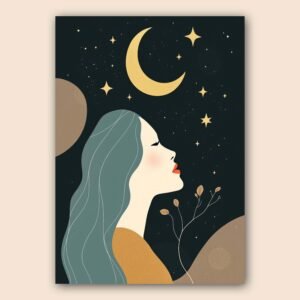 Affiche d'une femme contemplative sous un ciel étoilé