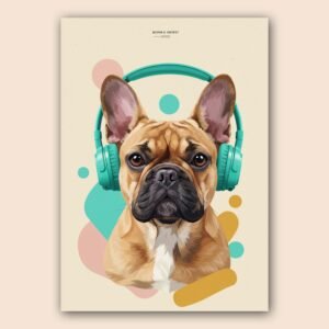 Chien illustré avec écouteurs