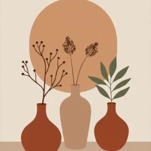 Affiche représentant des vases et des plantes dans un style minimaliste