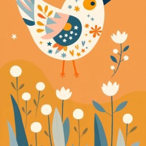 Affiche d'un oiseau coloré sur fond orange