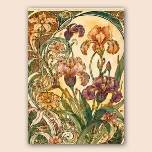 Affiche murale A3 avec des iris et des fleurs