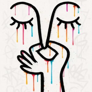 Affiche murale représentant un visage abstrait avec des couleurs vives