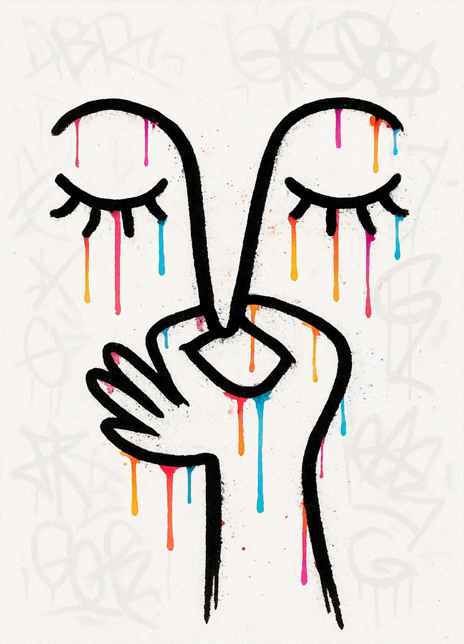 Affiche murale représentant un visage abstrait avec des couleurs vives
