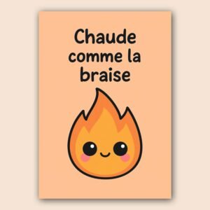 Affiche d'une flamme souriante sur fond orange