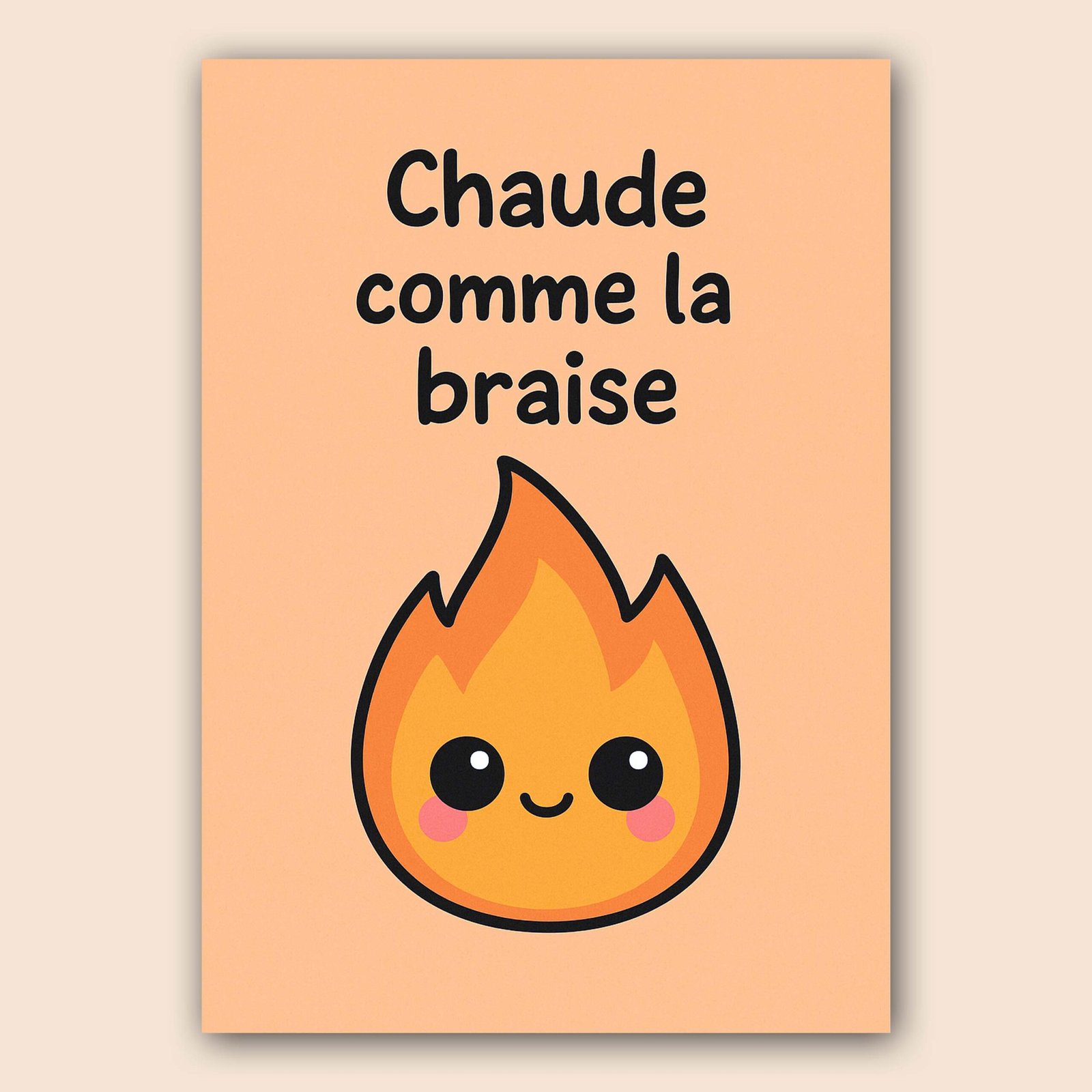 Affiche d'une flamme souriante sur fond orange