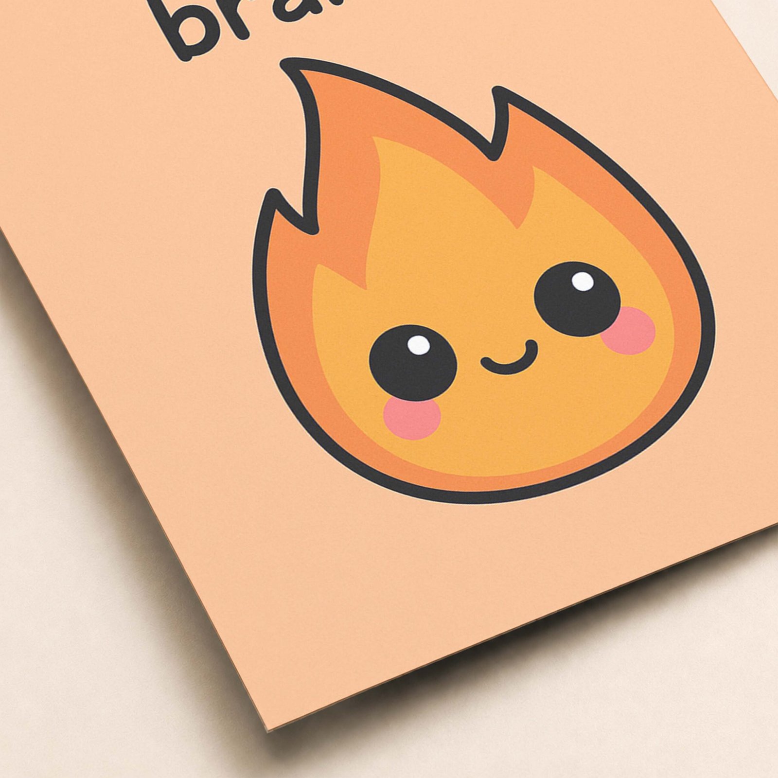Affiche d'une flamme souriante sur fond orange