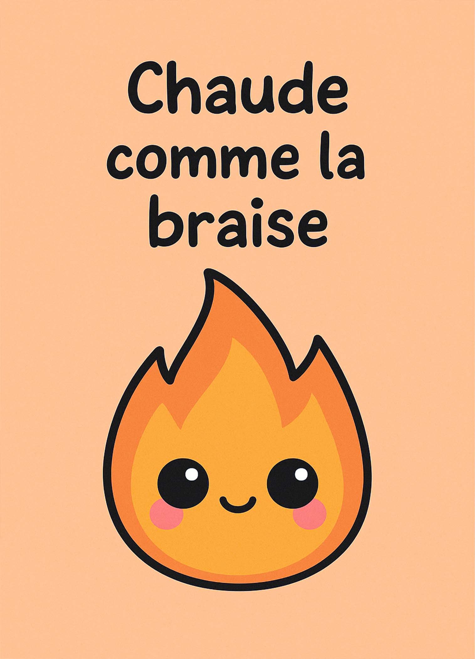 Affiche d'une flamme souriante sur fond orange