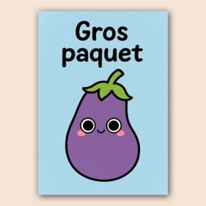 Affiche d'une aubergine souriante sur fond bleu